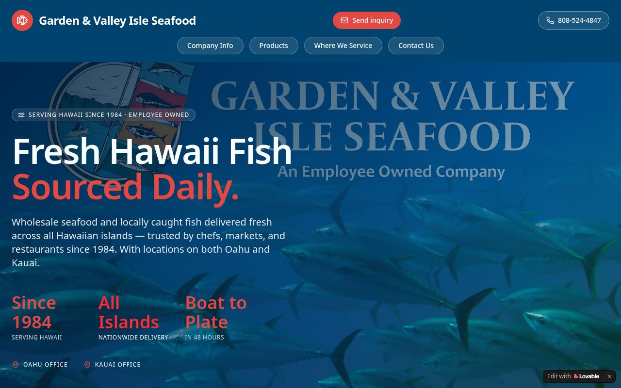 Garden & Valley Isle Seafood website preview